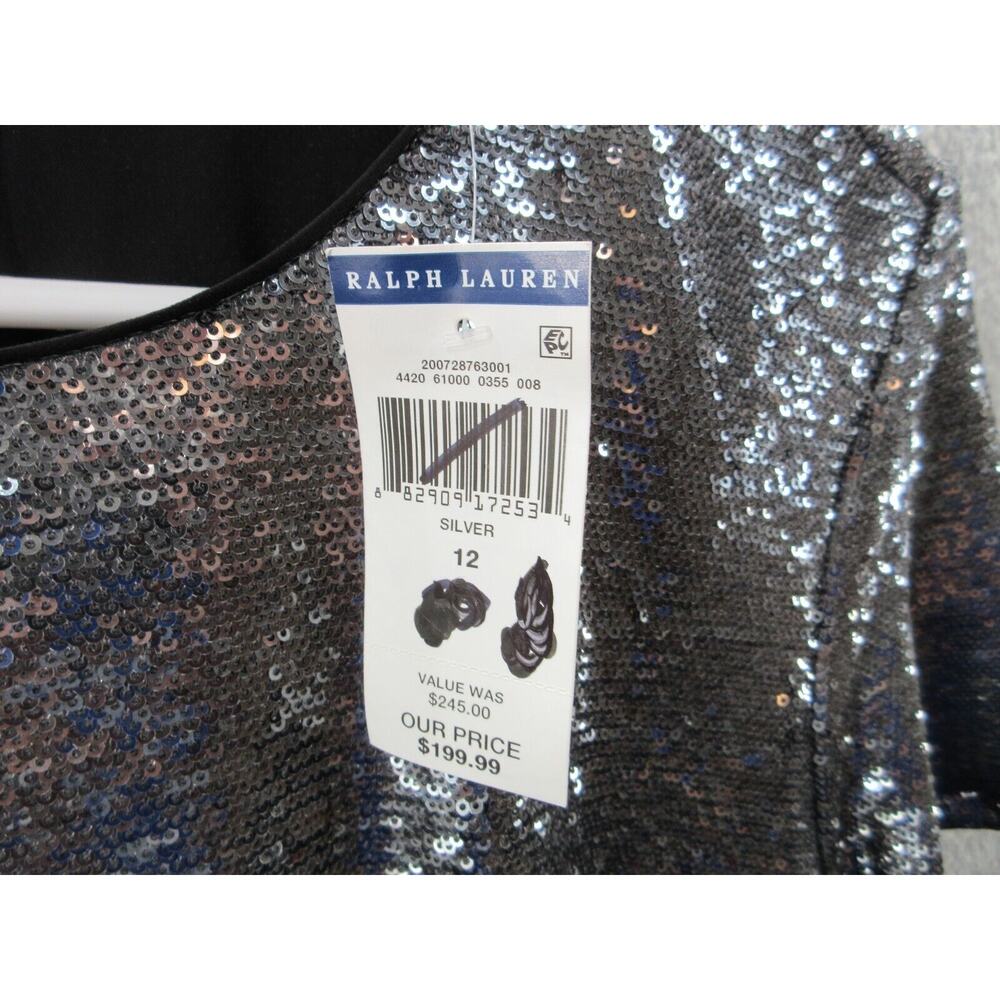 NWT Ralph Lauren Women Sz 12 Silver Sequined Party Cocktail Dress Round Neck - Picture 3 of 16